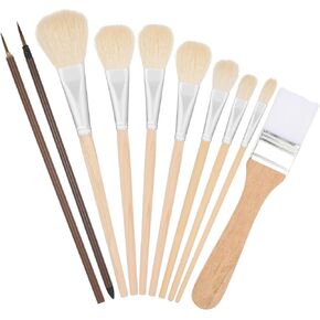 10 PCS Pottery Glaze Brushes ، أدوات ومزودة الفخار الصوف واللوازم الخشبية طويلة المقبض فرش السيراميك مجموعة فرش الممسحة للطلاء لفنان الفخار المتحمس للطلاء
