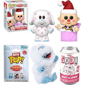 Winter Special X-Mas Figure Rudolph Mini مجمعة مع الرنة الحمراء تشارلي في Box & Christmas Bitty + Snow Monster Bumble + Misfit Soda Polka Dot Elephant 4-Intems