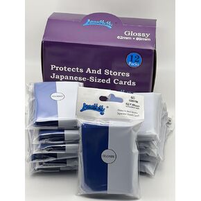 1 Box of 720 Counts -12packs Blue Color Front Glossy Japanese Small Card Sleeves 62mmx89mm Card Sleeves, Toploading fits for Japanese Trading Card Perfect Size