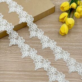 Designer’s Shop VL 6648 White Venice Lace Daisy and Leaves, 1-7/8" (47mm) x 3 Yards, DIY Sewing Crafting