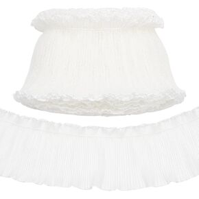 FINGERINSPIRE 5 Yards Doll Clothing Lace Trims 4 inch Wide WhiteSmoke Color Ruffled Pleated Lace Fabric Trim Polyester Woven Chiffon Fabric Trim for Crafts Doll Wedding Dress Collars Decoration