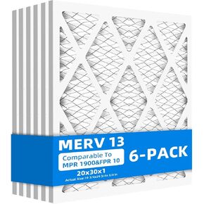(6 Pack) 20x30x1 Furnace Air Filters, MPR 1900 & FPR 10, MERV 13 Pleated Air Filter Chenzhit (Actual Size: 19.50" x 29.50" x 0.75")