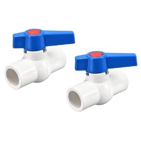 uxcell Ball Valve, 50mm ID PVC Socket End Shut off Valve for Aquarium Setup, Sump Pump, Pool, Garden Sprinkler White Blue 2Pcs