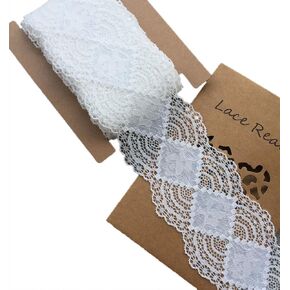 Lace Realm 3 Inch Wide White Stretch Floral Pattern Lace Ribbon Trim Lace for Headbands Garters & Crafts - 5 Yard (5508 White 5yd)