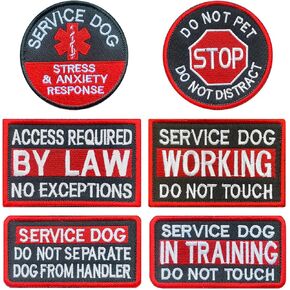 Antrix 6 Pcs Service Dog in Training Working Do Not Touch Pet Stress & Anxiety Response Access Required by Law Hook & Loop Service Dog Patch for Medium and Large Dogs Vests/Harness -Red