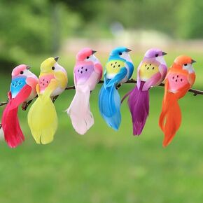 LWINGFLYER 6PCS طيور الربيع الاصطناعية على الطيور الملونة للحرف الزخارف الحلي الزخارف ديكور موسم الديكور (الطيور العصفور)