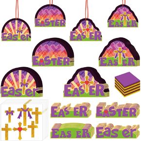 24 مجموعة دينية عيد الفصح Cross Kit Christian Tissue Paper Diy القيامة الأحد الحلي الحرفية التي ارتفع ديكور لأنشطة الفصول الدراسية في كنيسة عيد الفصح ، 4 أنماط