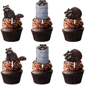 18pcs Glitter Raccoon Dessert Cupcake Topper Woodland Animal Theme Decor Men Women Supplies Baby Shower Happy Birthday Party Decorations