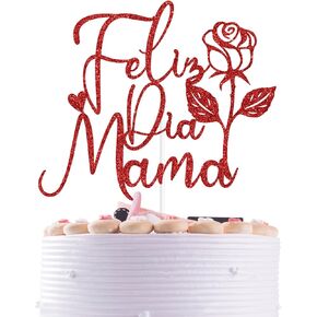 Red Glitter Feliz Dia Mama Cake Topper, Rose Flower Themed Mother's Day Decorations, Spanish Themed Mother's Day Party Decorations Supplies