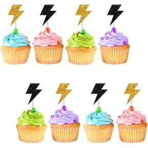24pcs قبعات الكب كيك البرق ، قبعات كب كيك البرق ، زخرفة كعكة الطقس السود