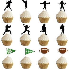 48 PCS Football Cupcake Toppers Rugby Ball Cupcake Toppers Football Touchdown Player Player Decorations for Rugby Sports Thief Party Baby Shower Party Supplies