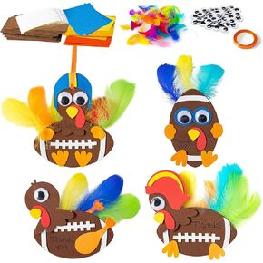 Watinc 12pcs عيد الشكر Foam Football Turkey Craft Kit ، Diy Devinative الحلي للأطفال خريف الخريف عطلات شاكرين مع ريشة للمنزل في الفصل الدراسي في الفصول الدراسية أنشطة الترفيه