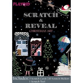 Playqid Scratch & Reveal Christmas Art & Craft activity for kids, DIY Creative scratch paper with scratch off stickers for children, Holiday gifts & favors for boys, girls, toddlers, On the go playset