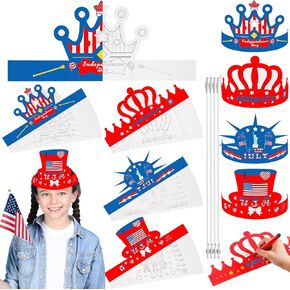 Zeyune 36 PCS DIY White Paper Crowns - تلوين تيجانك للأطفال مع عقال مرن ، 4 أنماط لزينة الحفلات الرابع من يوليو