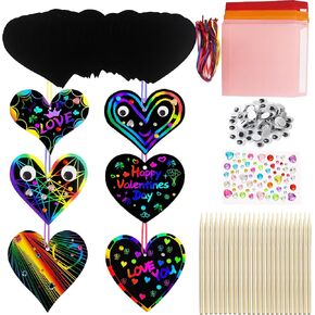 24 PCS Magic Color Scratch Black Valentine Heart Rainbow Paper Paper الحلي 24 مجموعات فنون عيد الحب