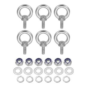 MECCANIXITY Lifting Shoulder Eye Bolt M10 x 30 mm, 304 Stainless Steel Ring Shape Male Thread Eyebolt with Nuts Washers for Engineering Port Marine Hanging Pack of 6