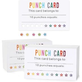 ONEDONE Punch Cards 200 Pack Reward Punch Cards for Classroom Incentive Awards for Kids Students Teachers Classroom Supplies - 3.5" x 2" Stars