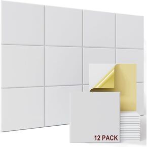 JAMELO Acoustic Panels 12-Pack, 12" X 12" X 0.4" Soundproof Acoustic Foam Self-adhesive, High Density Sound Absorbing Wall Panels for Home & Offices,White
