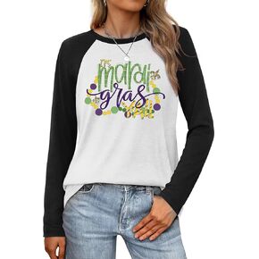 Mardi Gras Sweatshirt Women: Mardi Gras Raglan Long Sleeve Shirt Fat Tuesday Severshirt Carnival Pullover Tops