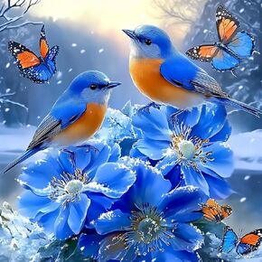MXJSUA Blue Birds DIY Diamond Painting by Number Kits للبالغين ، الزهور 5D جولة الحفر الماس الأحجار الكريمة الفنية صورة الفنون