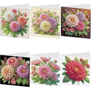 6 PCS Diamond Art Greeting Cards Diamond Painting Greeting Cards Diamond Painting for Adults Birthday Cards Diamond Art for Adults Blank Cards for Holiday Birthday with Envelope Flower