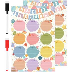 Happy Birthday Poster for Classroom: 2 Pcs Watercolor Happy Birthday Posters Birthday Calendar Chart Classroom Bulletin Board Decor Birthday Chart for Back to School Supplies 16.5x11.6 Inches