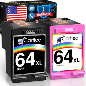 Cartlee Remanufactured Ink Cartridge Replacement for HP 64 XL 64XL for Envy Photo 6252 6255 6258 7158 7120 7155 7164 7800 7855 7858 7864 Inkjet Pack Printers Combo 1 Black, 1 Color