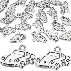 20Pcs Antique Silver Tone Sports Car Charms Pendants 0.79" x 0.55" – Small Jewelry Making Supplies for Necklaces, Bracelets, Craft Findings, Arts, Crafts, Bulk Lots Q3QF5