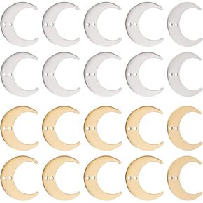 Dicosmetic 20pcs 2 Colors Moon Link Charms Crescent Moon Pendants مع حلقات مزدوجة من الفولاذ المقاوم للصدأ الذهبي معلقات لصنع المجوهرات DIY ، ثقب: 1.4 ملم