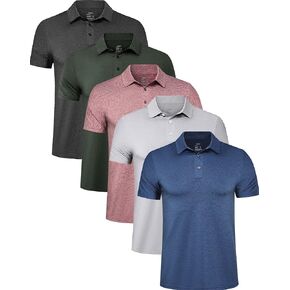 TELALEO 5 Pack قمصان بولو رجالي سريعة الجفاف بأكمام قصيرة تي شيرت جولف أداء فتل الرطوبة مجموعة تجريب غير رسمية 3XL/02