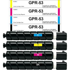 GPR53 GPR-53 Toner Cartridge Compatible for Canon ImageRunner C3325 C3325i 3330 C3330i 3520 C3520i 3525 C3525i 3530 C3530i DX C3725i C3730i C3826i C3830 C3830i C3835i Printer(4 Pack,BCMY)