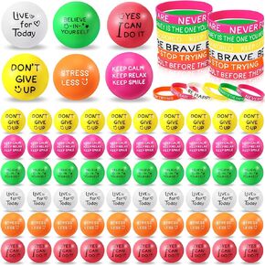 Shappy 144 PCS الحزب التحفيزي لصالح 72 كرات الإجهاد التحفيزية لتخفيف الإجهاد 1.97 بوصة كرات الرغوة الصغيرة 72 أساور سيليكون ملهمة معصم السيليكون (لون مشرق)