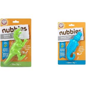 Arm & Hammer for Pets Nubbies Dental Dog Toy Bundle: Denta-Saurus T-Rex & Gator Chew Toys in Mint Flavor | Reduces Plaque & Tartar, for Tough & Moderate Chewers