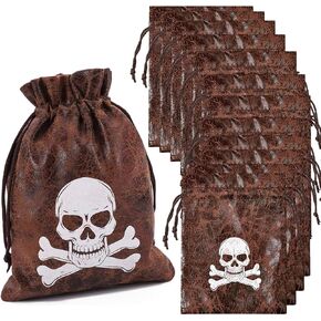 RICHNESS Pirate Goodie Bags 4.5 x 6.5 Inches Drawstring Faux Cow Skin Pirate Loot Bags for Pirate Party Favors Pack of 24