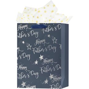 Ofihanly 12.6 "متوسطة الحجم Happy Happy Day Gift With Monchles for Dad Navy Blue Paper Gift Wraps with tissue paper for grandfather