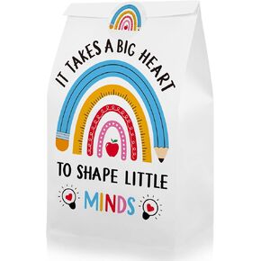 JarThenaAMCS 24Pcs Teacher Appreciation Party Favor Bags Pencil Rainbow Paper Bags with Tag Stickers Thank You Teacher Candy Treat Bags for Teachers' Day Back to School