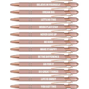 أقلامًا مضحكة ، 12 PCS Rose Gold Point Artins Latse Als ، Aslus Point Prose Assits مع شاشات تلمس نصائح ، وملحقات مكتب الهدايا السوداء 1.0 مم.
