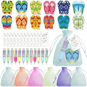 48 Pcs Stationery Party Gift Set 4-in-1 Ballpoint Pen Flip Flop Sticky Note Thank You Cards Organza Bags Appreciation Gifts for End of Year Student Gifts Coworker Office School Supplies