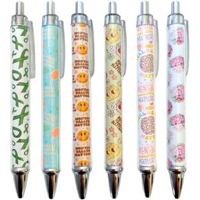 6PC Mental Health Awareness Pens Matters Illness Ribbon World Month Ink Ballpoint Pen Depression Prevention Desk Decor Decoration Office Supplies Items Gift Gifts Bags Accessories for Work