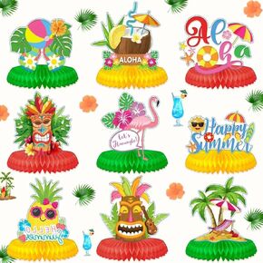 9 Pcs Hawaiian Luau Honeycomb Table Centerpieces,Hawaiian Themed Party Decorations for Birthday Wedding Home Favor