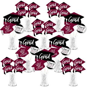 Big Dot of Happiness 2025 Maroon Graduation Party Centerpiece Sticks - Showstopper Table Toppers - 35 Pieces