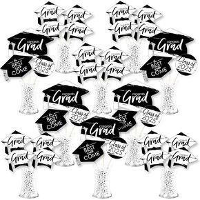 Big Dot of Happiness 2025 Black and White Graduation Party Centerpiece Sticks - Showstopper Table Toppers - 35 Pieces