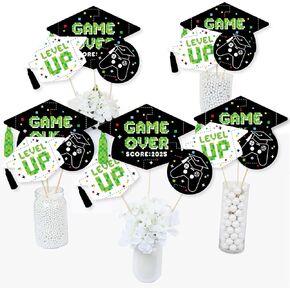 Big Dot of Happiness Game Over - Video Game Graduation Party Centerpiece Sticks - Table Toppers - Set of 15