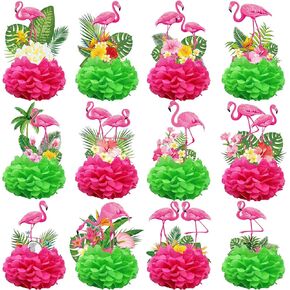 12pcs مركزية Flamingo للطاولات فلامنغو ديكورات عيد ميلاد هاواي لوا قرص العسل المركزية الصيفية طاولة الحفلات الاستوائية الصيفية للأطفال