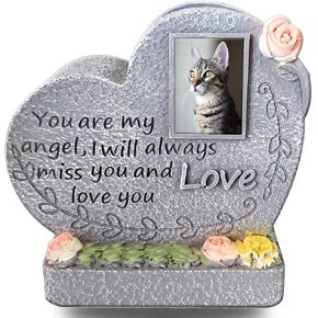 Pet Memorial Gifts For Loss Of Dogs & Cats, Heart Shape Small Flower Pot With Picture Frame As Reminder Of Loyal Pets And Friends, Present And Past, Sculpted Hand-Painted Sympathy Resin Decor