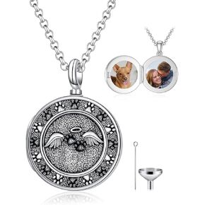 Dog Urns for Ashes Paw Pendant Locket Necklace Holds 2 Pictures Sterling Silver Pet Urn for Dog Cat Ashes Pet Cremation Jewelry