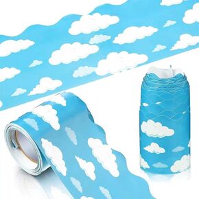 Dohobby Blue Sky Clouds Bulletin Border Borders ، للحصول على زخارف لوحات النشرة الأسقلوب ، زرقاء القطع