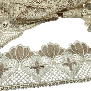 5Yards 16.5cm Lace Trim Ribbon,Wide Embroidery Inelastic Sewing Lace Trim, for Curtain Sofa Sewing Making,Hemline Lace Home Decoration and Bridal Wedding Decorations(Beige) in Kuwait