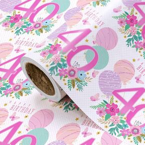 Wrapaholic 40 عيد ميلاد لفة الورق لفة - لفة صغيرة - 17 بوصة × 16.5 قدم - والبالون عيد ميلاد 40 وتصميم الأزهار لعيد الميلاد ، والحفلة ، والعطلة