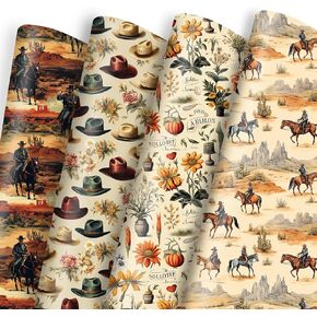 VNAAEM Western Western Western Wrapping Paper للرجال 8pcs - ورقة تغليف رعاة البقر مع نمط الصحراء الخضراء للاستحمام الطفل حفل زفاف الربيع الصيفي سباق الحصان (19.6 x27.8 بوصة)